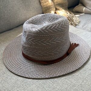 Stylish Gray Straw Fedora with Brown Band